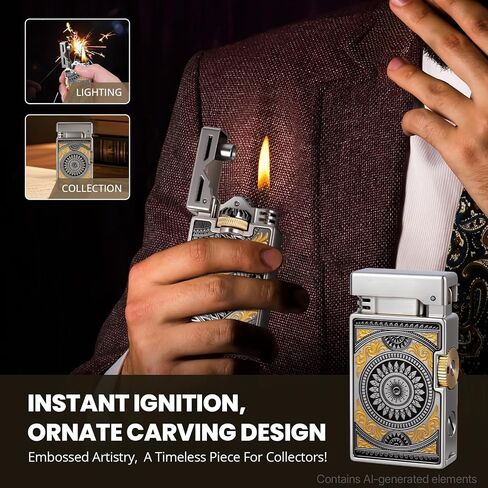 Vintage Lighter, Cool Trench Lighter, Unique Sliding Gear Ignition Kerosene Lighters, Metal Soft Flame Pipe Lighters with Spare Flint Storage, for Men Women Collect, No Fuel in Kuwait