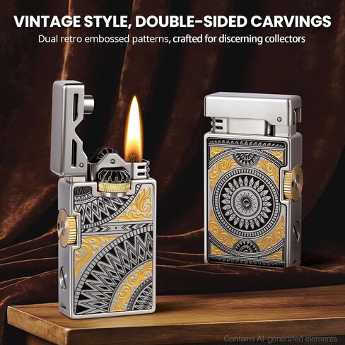 Vintage Lighter, Cool Trench Lighter, Unique Sliding Gear Ignition Kerosene Lighters, Metal Soft Flame Pipe Lighters with Spare Flint Storage, for Men Women Collect, No Fuel in Kuwait