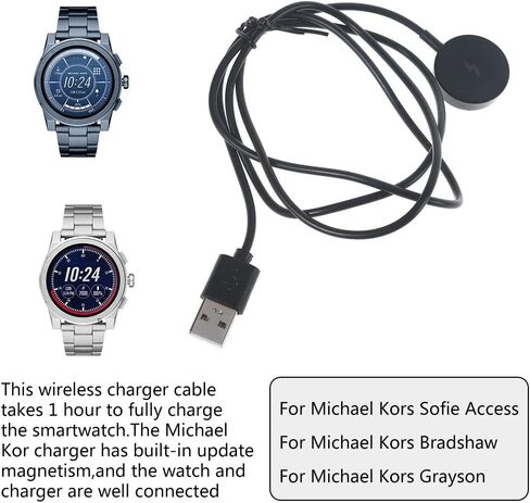 REDYY Convenient Black Watch Charger Compatible for Michael-Kors Access Sofie, Bradshaw, Grayson Smartwatch Charger with 1m USB Type A Cable, Fast Charging, ABS & PC Material, Over-Current Protection in Kuwait