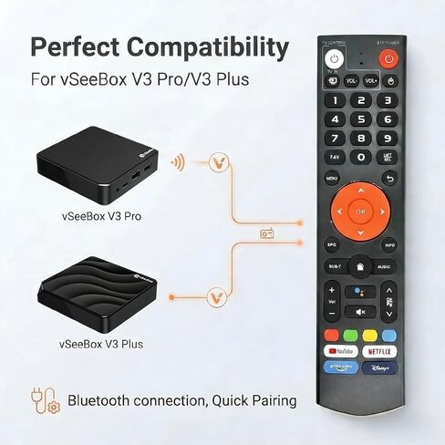 New V3 Plus Voice Remote Control Replacement - Compatible with vSeeBox V3 Pro and V3 Plus, Smart Bluetooth Voice Remote for vSeeBox TV Box in Kuwait