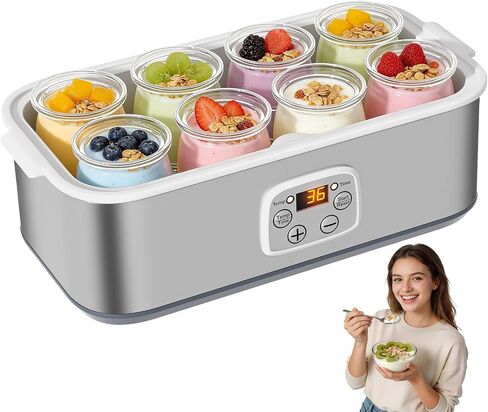 Yogurt Maker with Adjustable Time and Temp Control, 8 Jars/48 oz Black Grey in Kuwait