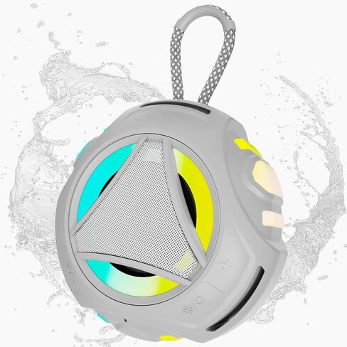 Bluetooth Shower Speake Waterproof，Portable Outdoor Bluetooth Speake with RGB Lights，IPX67 Floating，Built-in Mic，24Hrs Playtime，True Wireless Stereo，Gifts for Teens Boy Girls Women Men - Gray in Kuwait