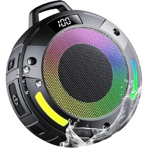 Bluetooth Speaker, 2025 Portable Wireless Shower Speaker, Digital Display Portable Speaker with Detachable hook ,IPX7 Waterproof with LED Light, HD Sound & Bass for Bathroom, Pool, Beach & Outdoor in Kuwait