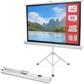Pyle 60 Inch Portable Projector Screen with Tripod Stand – Fold Out Roll Up, HD Premium 16:9 Aspect Ratio, Matte Viewing Surface for Indoor and Outdoor Use, Perfect for Home, Office and Presentations in Kuwait