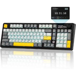 MechLands AJAZZ AK980 V2 Mechanical Gaming Keyboard with Display Screen, 10000mAh Battery, 98% Wireless Keyboard with BT/USB-C/2.4GHz, Hot Swappable, Linear Switch, Knob, RGB for Win/Mac (White) in Kuwait