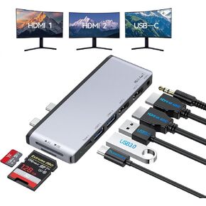 Surface Pro 11 Accessories Docking Station with Dual 4K@60Hz HDMI, USB-C Thunerbolt 4 (Display+Data+100W Charging), 2 USB 3.0, SD/TF, 3.5mm Mic, USB C Hub Adapter for Surface Pro 11/10/9/X in Kuwait