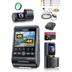 【Bundle: A229U 3CH+128GB Card+HK4 Hardwire Kit+Bluetooth Remote】 VIOFO A229 Ultra 3 Channel Dash Cam, Dual 4K + 1080P, 210° Fisheye Cabin Car Camera, Triple STARVIS 2 Sensors with Dual 4K HDR in Kuwait