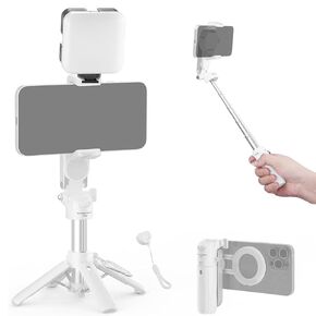 NEEWER BASICS Magnetic Selfie Stick Tripod Compatible with Magsafe iPhone Samsung Android, Portable Extendable Desk Stand with Cell Phone Grip Holder Detachable Remote for Video Recording, PA985 White in Kuwait