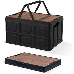 2 PCS Collapsible Storage Bins Box with Lids and Handle, 30L 8Gal Portable Storage Crate Containers Totes, Instacrate Stackable Foldable Camping Basket Supplies for Fishing Car RV, Office (Black) in Kuwait