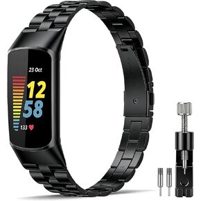 Metal Strap Compatible with Fitbit Charge 6 Bands/Charge 5 Bands, Solid Stainless Steel Replacement Wristband for Women Men in Kuwait