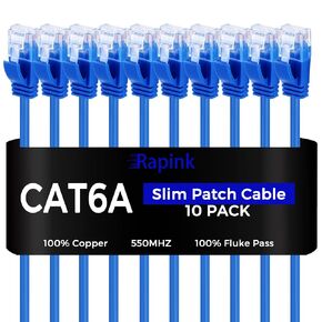 Rapink Patch Cables Cat6a 3ft (50 Pack) Slim, Cat6a Ethernet Patch Cable 10G Support, Snagless Cat 6 Patch Cable for Patch Panel to Switch, Flexiable Cat 6a Ethernet Cable with Gold Plated in Saudi Arabia