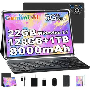 10 Inch Tablet, 22GB RAM+128GB ROM+1TB Expand, Android 14 Tablet with Keyboard and Mouse, 8000mAh Battery, 1280x800 IPS Display, Octa-Core CPU, Support BT5.0, GPS, WiFi - Black in Kuwait