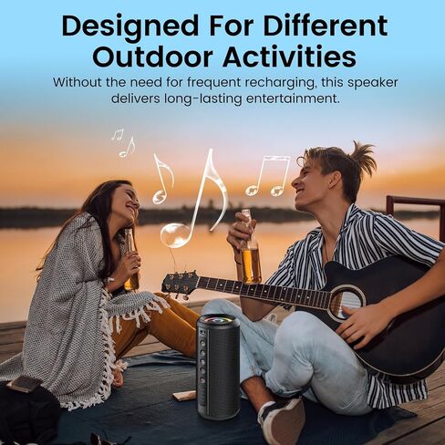 Portable Bluetooth Speaker, 2026 Bluetooth 5.4 Wireless Speaker with 20W HD Loud Stereo Sound, 20H Playtime, LED Lights, IP7, TWS Pairing, Built-in Mic, for Outdoor, Home, Beach, Party, Gift in Kuwait