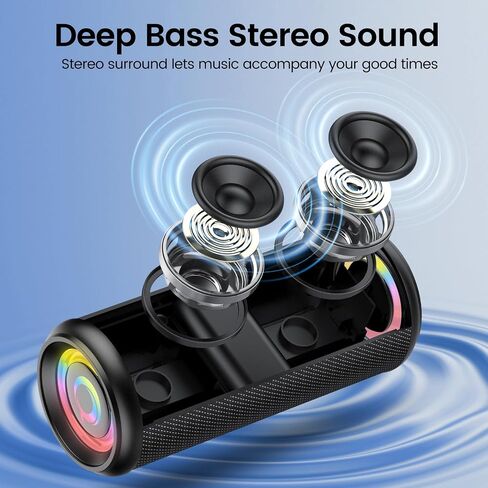 Portable Bluetooth Speaker, 2026 Bluetooth 5.4 Wireless Speaker with 20W HD Loud Stereo Sound, 20H Playtime, LED Lights, IP7, TWS Pairing, Built-in Mic, for Outdoor, Home, Beach, Party, Gift in Kuwait