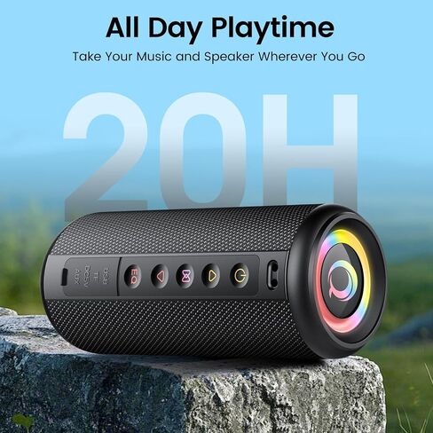 Portable Bluetooth Speaker, 2026 Bluetooth 5.4 Wireless Speaker with 20W HD Loud Stereo Sound, 20H Playtime, LED Lights, IP7, TWS Pairing, Built-in Mic, for Outdoor, Home, Beach, Party, Gift in Kuwait