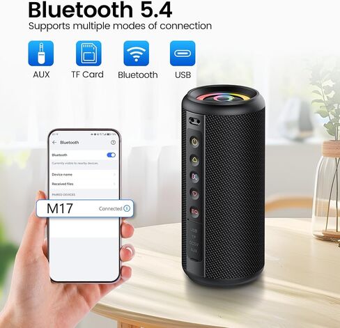 Portable Bluetooth Speaker, 2026 Bluetooth 5.4 Wireless Speaker with 20W HD Loud Stereo Sound, 20H Playtime, LED Lights, IP7, TWS Pairing, Built-in Mic, for Outdoor, Home, Beach, Party, Gift in Kuwait