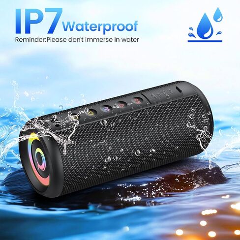 Portable Bluetooth Speaker, 2026 Bluetooth 5.4 Wireless Speaker with 20W HD Loud Stereo Sound, 20H Playtime, LED Lights, IP7, TWS Pairing, Built-in Mic, for Outdoor, Home, Beach, Party, Gift in Kuwait