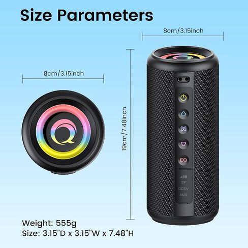 Portable Bluetooth Speaker, 2026 Bluetooth 5.4 Wireless Speaker with 20W HD Loud Stereo Sound, 20H Playtime, LED Lights, IP7, TWS Pairing, Built-in Mic, for Outdoor, Home, Beach, Party, Gift in Kuwait