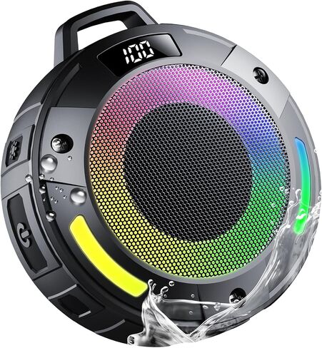Bluetooth Speaker, 2025 Portable Wireless Shower Speaker, Digital Display Portable Speaker with Detachable hook ,IPX7 Waterproof with LED Light, HD Sound & Bass for Bathroom, Pool, Beach & Outdoor in Kuwait
