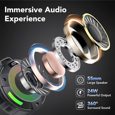 Bluetooth Speaker, 2025 Portable Wireless Shower Speaker, Digital Display Portable Speaker with Detachable hook ,IPX7 Waterproof with LED Light, HD Sound & Bass for Bathroom, Pool, Beach & Outdoor in Kuwait