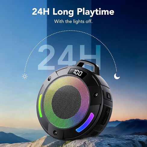 Bluetooth Speaker, 2025 Portable Wireless Shower Speaker, Digital Display Portable Speaker with Detachable hook ,IPX7 Waterproof with LED Light, HD Sound & Bass for Bathroom, Pool, Beach & Outdoor in Kuwait