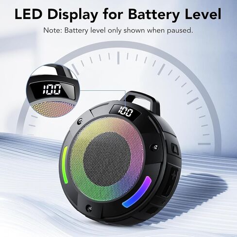 Bluetooth Speaker, 2025 Portable Wireless Shower Speaker, Digital Display Portable Speaker with Detachable hook ,IPX7 Waterproof with LED Light, HD Sound & Bass for Bathroom, Pool, Beach & Outdoor in Kuwait