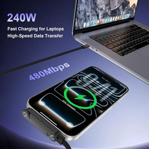 240w Fast Charging USB Type-C Cable 5FT with Built-in Invisible Phone Stand in Kuwait