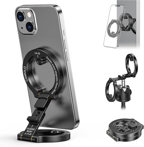 Dual Magnetic Phone Holder Compatiable with Magsafe for iPhone 16 15 14 13 12 Pro Max Plus Series, 1/4" Screw Tripod Mount, Gym Magnetic Phone Stand Travel(Silver) in Saudi Arabia
