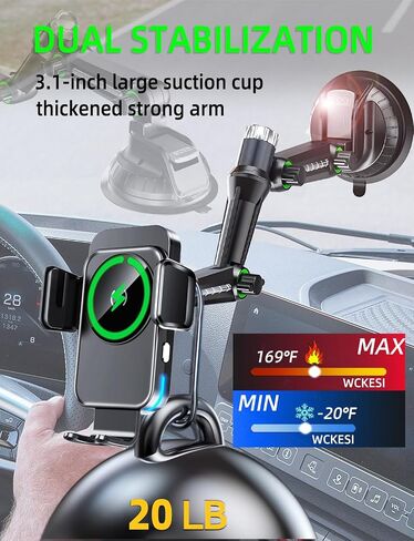 Wireless Car Charger Phone Holder Mount for Truck, 15W Fast Charging in Saudi Arabia