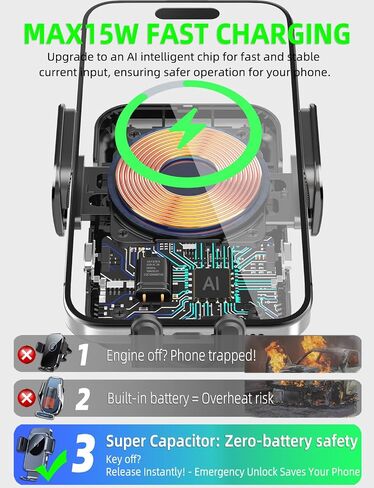 Wireless Car Charger Phone Holder Mount for Truck, 15W Fast Charging in Saudi Arabia