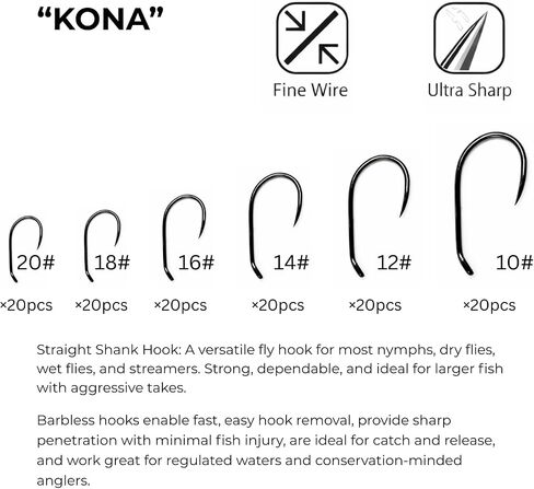 Fly Fishing Hooks Assortment – 240Pcs Dry/Wet/Nymph/Curved/Czech/Scud, Sizes 8-18, No-Mess Storage Box for Trout Bass Panfish in Kuwait