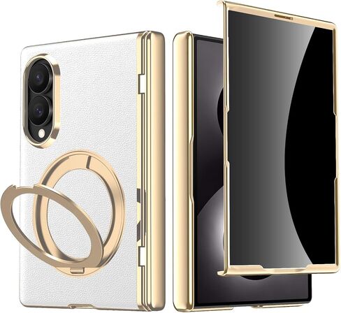 for Samsung Galaxy Z Fold 8 (Wide) Leather Case with Magnetic Ring Stand, [Compatible Magsafe] Bulit in Privacy Screen Protector Full Coverage Hinge Cover Leather Case for Z Fold 8 Black in Saudi Arabia
