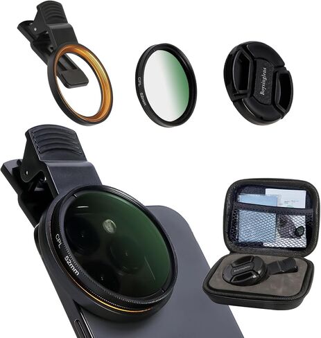 52MM Circular Polarizer Filter, Ultra Slim Multi-Coated CPL Lens Filter, Clip-on Phone Camera Filter Kit, Compatible for iPhone 15 14 13 12 11,Motorola, Google Pixel and Other Smart Phones in Kuwait