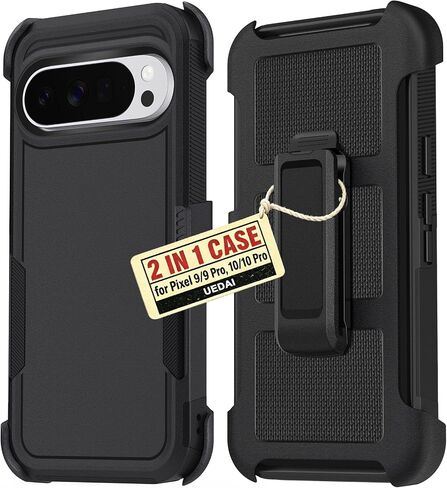 2 in 1 Case for Google Pixel 9 10 Pro with Belt Clip Defender, Heavy Duty Shockproof Holster with 360 Rotating Kickstand in Kuwait
