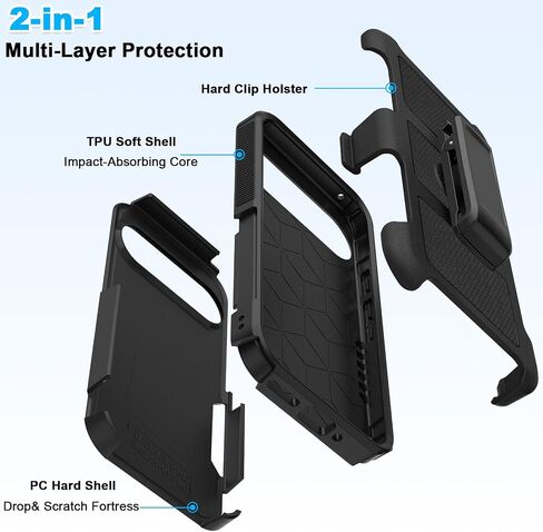 2 in 1 Case for Google Pixel 9 10 Pro with Belt Clip Defender, Heavy Duty Shockproof Holster with 360 Rotating Kickstand in Kuwait