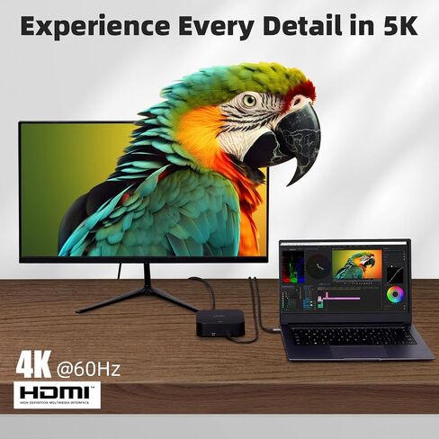 RVP+ Docking Station 3 Monitors USB C, 13-in-1, Triple Display-4K HDMI & DisplayPort Dual Monitors, 5Gbps USB-C/A Data Transfer, 100W Laptop-Charging, Gigabit Ethernet, Audio, Black in Kuwait