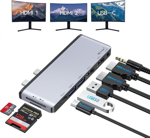 Surface Pro 11 Accessories Docking Station with Dual 4K@60Hz HDMI, USB-C Thunerbolt 4 (Display+Data+100W Charging), 2 USB 3.0, SD/TF, 3.5mm Mic, USB C Hub Adapter for Surface Pro 11/10/9/X in Kuwait