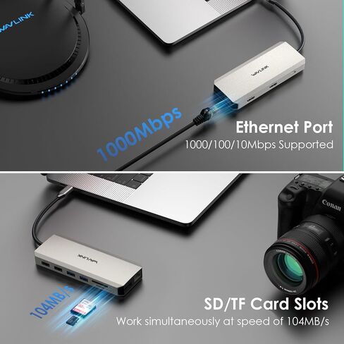 WAVLINK USB C Docking Station Dual HDMI Monitors, 12 in 1 Triple Display USB C Hub, Multiport Adapter with Dual 4K HDMI, 4K DP, 100W PD IN, 5 USB Ports, RJ45, SD/TF Slots, Audio/Mic for Macbook/Laptop in Kuwait