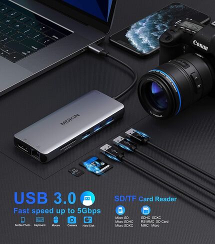 USB C Docking Station Dual Monitor,MOKiN Triple Display USB C Hub with 2 HDMI, DisplayPort, 100W PD, 4*USB,Gigabit Ethernet,SD/TF,Audio Port,USB C Hub Multiport Adapter for HP/Dell/Lenovo/Surface in Kuwait