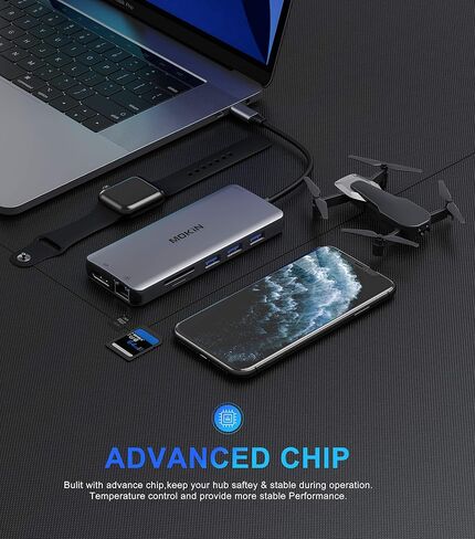 USB C Docking Station Dual Monitor,MOKiN Triple Display USB C Hub with 2 HDMI, DisplayPort, 100W PD, 4*USB,Gigabit Ethernet,SD/TF,Audio Port,USB C Hub Multiport Adapter for HP/Dell/Lenovo/Surface in Kuwait