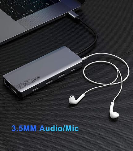 USB C Docking Station Dual Monitor,MOKiN Triple Display USB C Hub with 2 HDMI, DisplayPort, 100W PD, 4*USB,Gigabit Ethernet,SD/TF,Audio Port,USB C Hub Multiport Adapter for HP/Dell/Lenovo/Surface in Kuwait