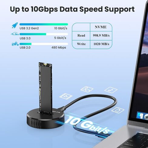 M.2 NVMe SSD Enclosure, 10Gbps USB 3.1 External SSD Enclosure Adapter for M.2 NVMe SSD M Key B+M Key Support 2230 2242 2260 2280 22110 Size in Kuwait
