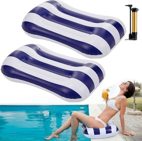 Seenelling 2 Pcs Inflatable Poolside Chair Blow up Beach Seat Pad with Pump Foldable Portable Seat Mat for Edge of Pool Lightweight for Beach Lawn Concert Hiking Camping Outdoor(Transparent White) in Kuwait