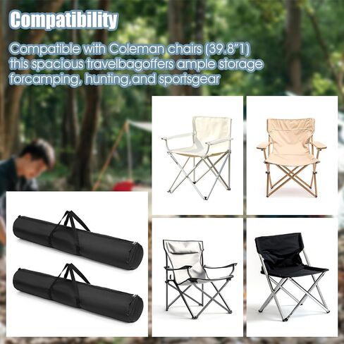 2 Pack Camping Chair Replacement Bag, 47 x 7.4 Inch Heavy-Duty Nylon Carry Bag with Handle Strap for Folding Chairs, Outdoor Camping Sports Storage, Black (Only Bag) in Kuwait