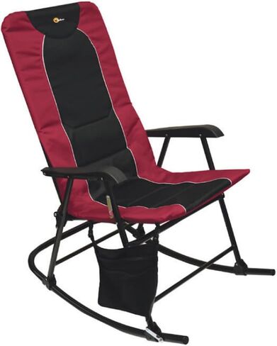 Faulkner 49596H Dakota Folding Rocking Chair – Burgundy/Black, Padded Seat & Backrest, Lightweight Steel Frame, Side Pouch, 300 lb Capacity, Foldable Outdoor Camping Chair in Kuwait