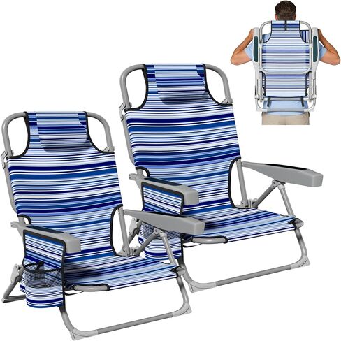 Beach Chair, Lay Flat Folding Backpack Beach Chairs with 5 Position 2 Pack in Kuwait