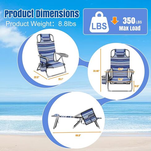 Beach Chair, Lay Flat Folding Backpack Beach Chairs with 5 Position 2 Pack in Kuwait