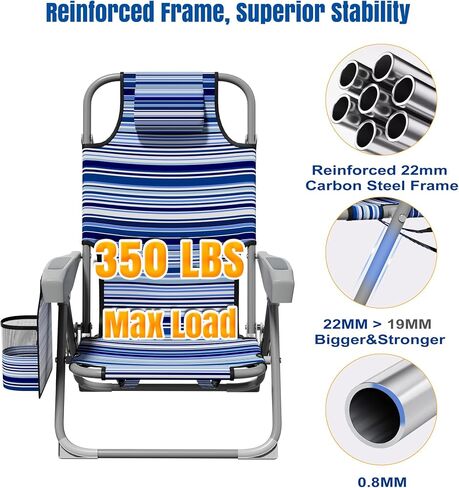 Beach Chair, Lay Flat Folding Backpack Beach Chairs with 5 Position 2 Pack in Kuwait