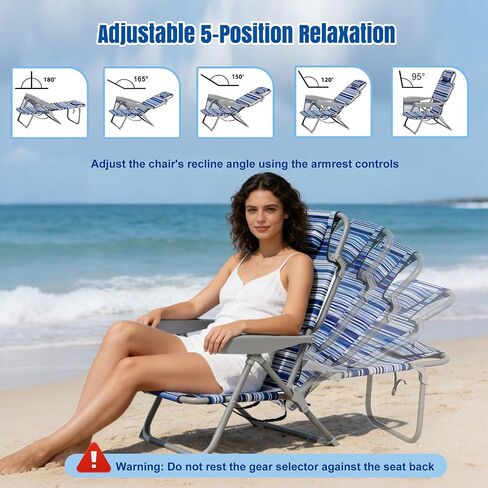 Beach Chair, Lay Flat Folding Backpack Beach Chairs with 5 Position 2 Pack in Kuwait