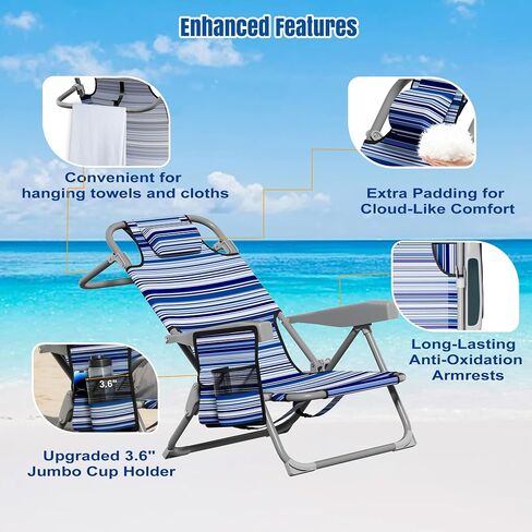 Beach Chair, Lay Flat Folding Backpack Beach Chairs with 5 Position 2 Pack in Kuwait